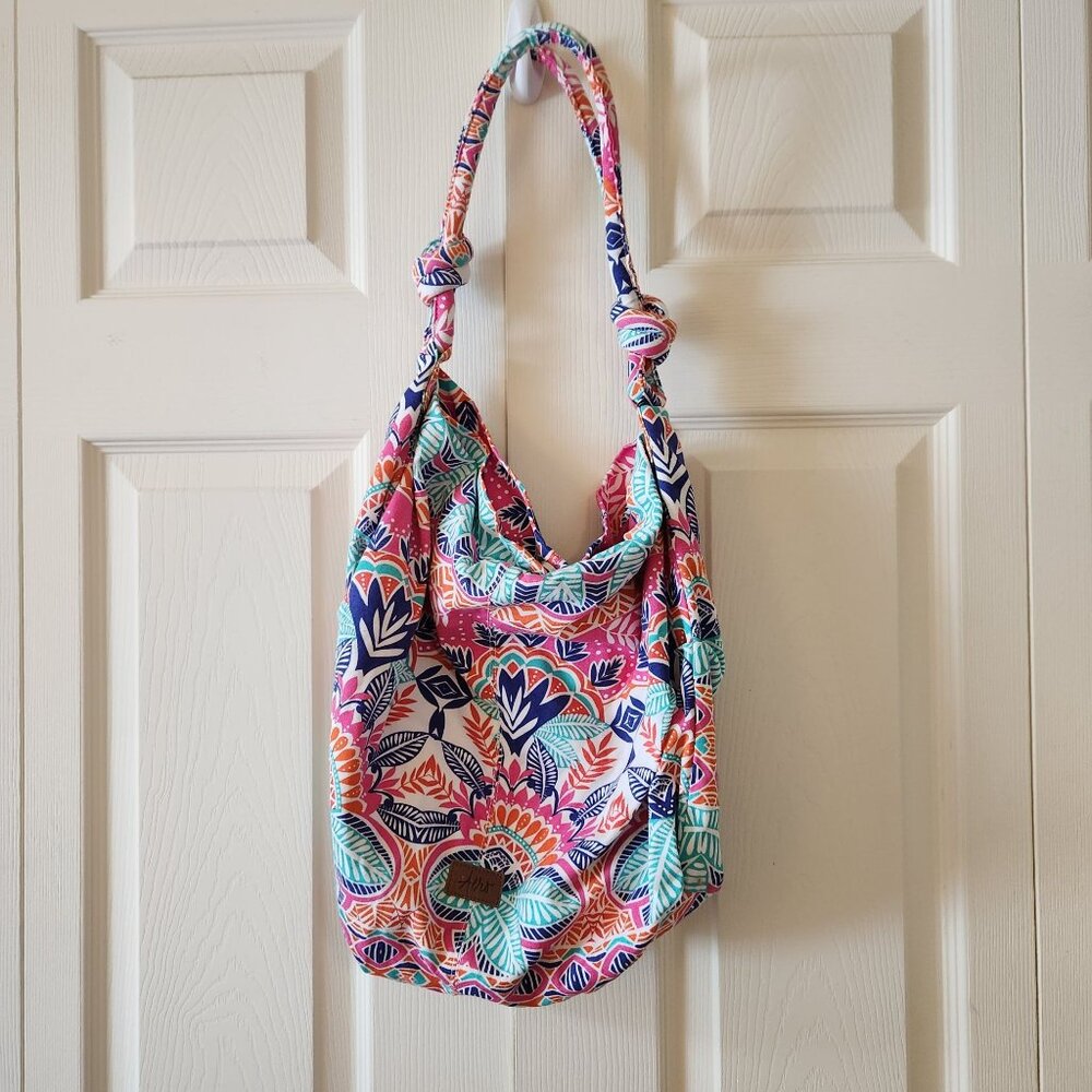 Aeropostale Womens Multicolor Bohemian Print Hobo Shoulder Bag With Knotted Stra